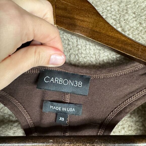 Carbon38 Tank Top Womens XS Dark Brown Scoop‎ Neck Racerback Jersey Everyday NEW - Picture 6 of 11